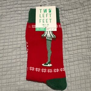 NWT Unisex Two Left Feet Festive Red and Green Socks